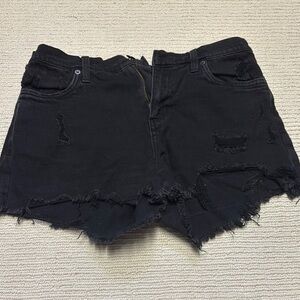 Aerie Black Jean Shorts Distressed Cut-Off Style